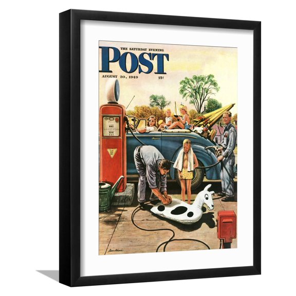 Art.com Inflating Beach Toy, Saturday Evening Post Cover, August 20, 1949 Giclee Print by Stevan Dohanos, Black Frame Wall Art, 17" x 21"