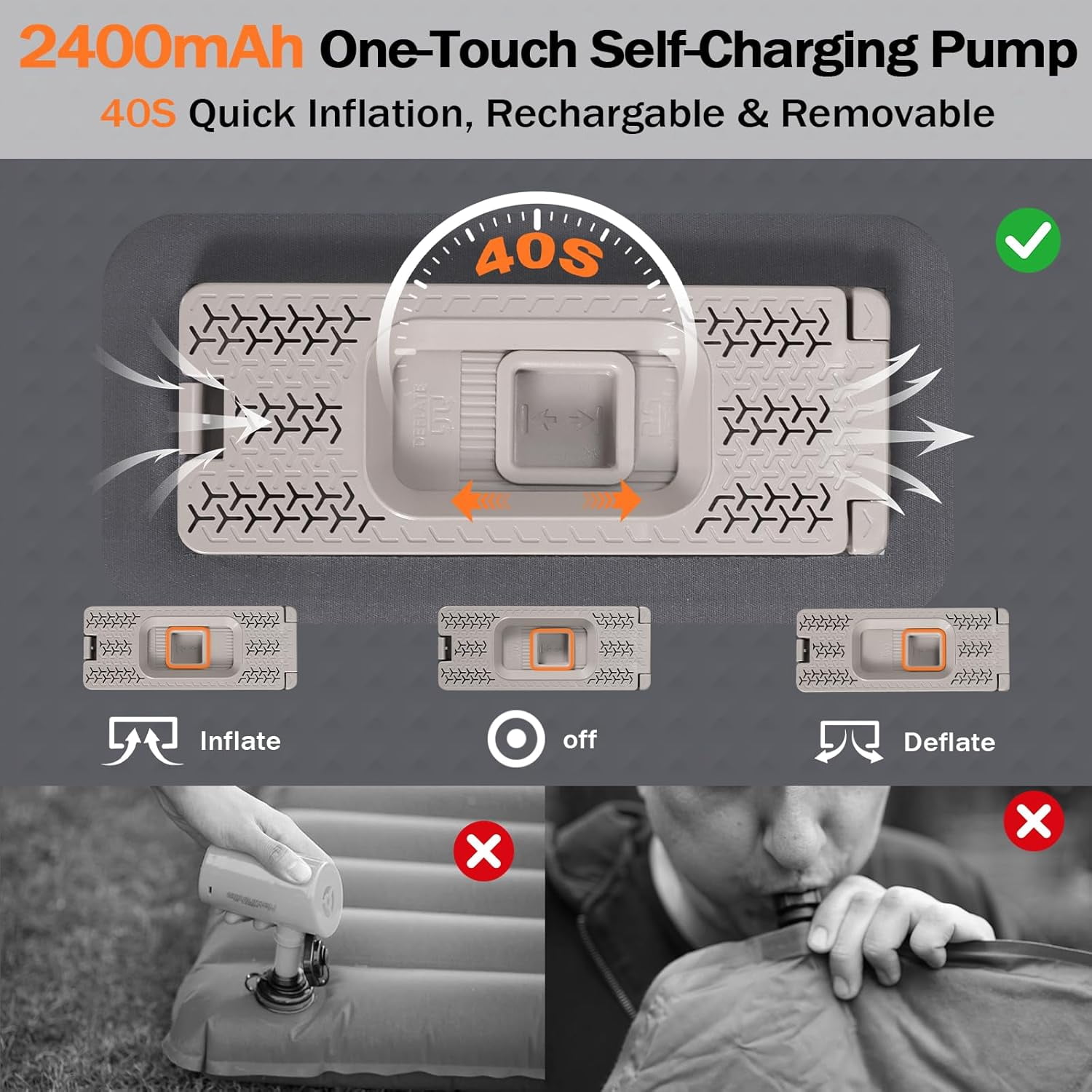Inflating Sleeping Pad with Electric Pump, 3.15 Inch Ultra-Thick Memory Foam Camping Mattress with Built-In Pillow, 4  Sleeping Bag for Outdoor Travel Tent Car