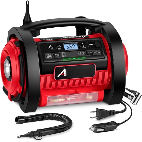 Inflator Portable Air Compressor, 12V DC 110V AC Pump, Air Mattress Pump with Inflation and Deflation Modes, Dual ful Motors, Digital Gauge