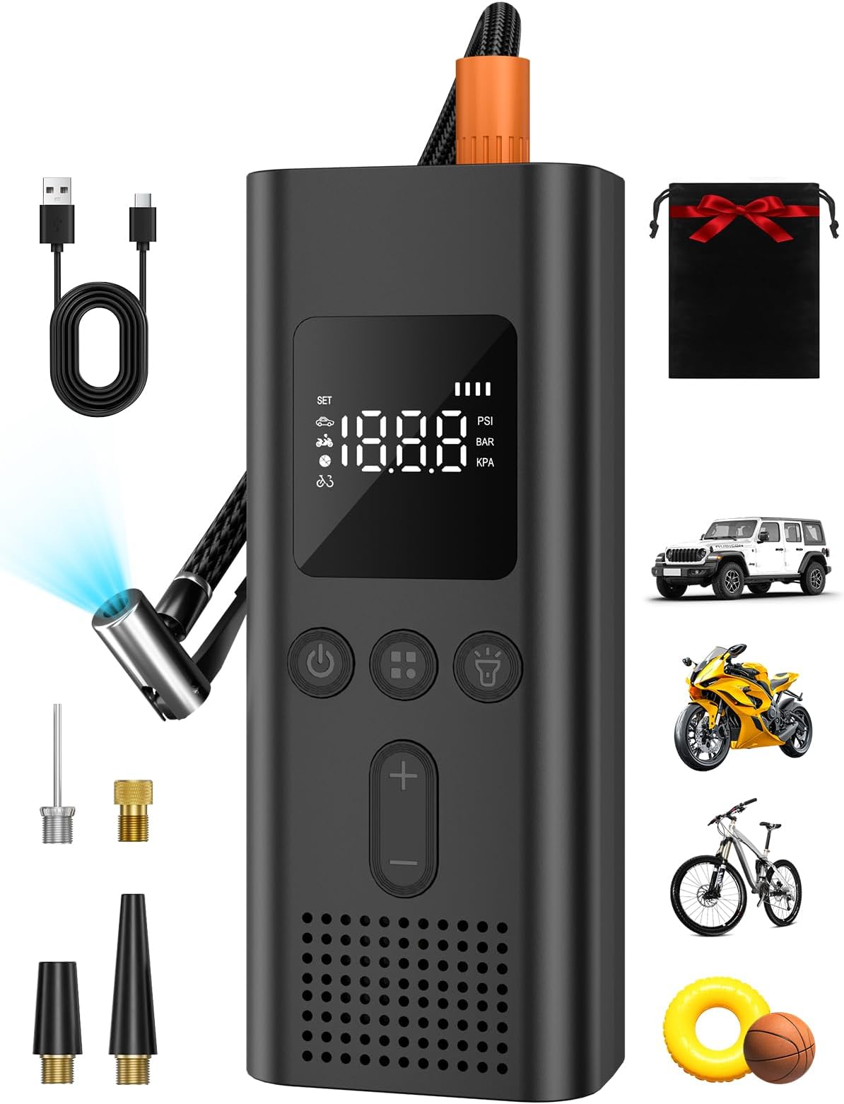Inflation Compressor Inflator Portable Air Compressor, 150 PSI Inflation Cordless Air Pump ...