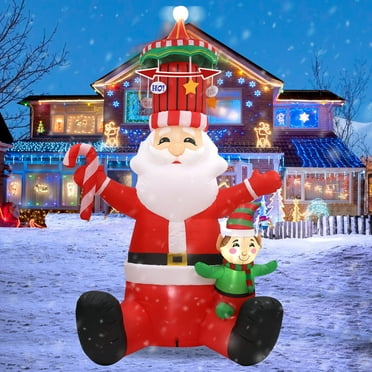 InfleasJoiy 10FT Rotating Hat Santa Claus Christmas Inflatable Decoration