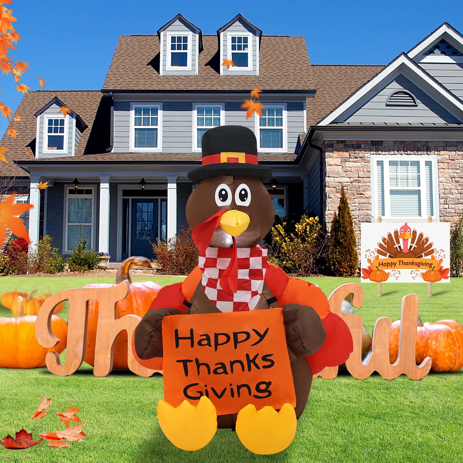 InfleasJoiy 4 FT Pull Banner Turkey Thanksgiving Inflatable Decoration ...