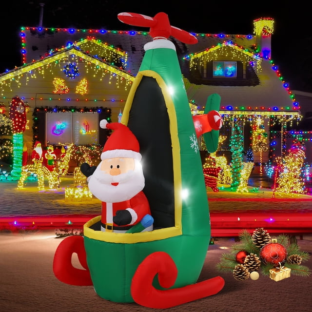 InfleasJoiy 8 Ft Santa Claus Flying Helicopter Christmas Inflatable ...