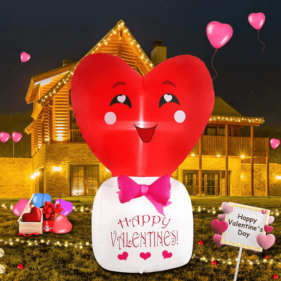 InfleeJoiy 4FT Light up Love Heart Blow up Outdoor Decor Valentines Day Inflatable Yard Decorations