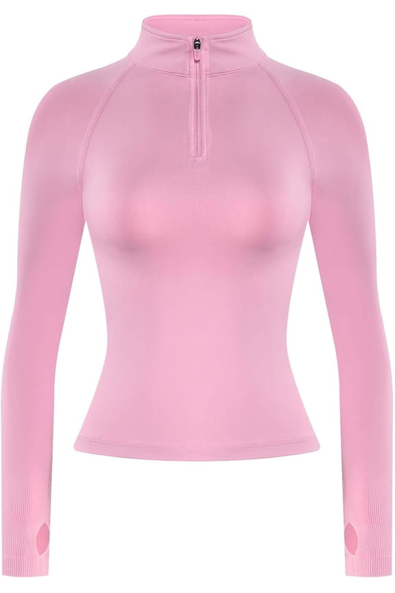 Influence Workout Jacket for Women, Half Zip Cropped Slim Fit Long Sleeve Yoga Jackets Athletic Top with Thumb Holes