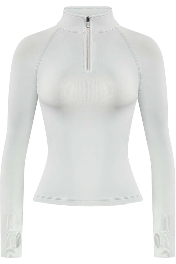 Influence Workout Jacket for Women, Half Zip Cropped Slim Fit Long Sleeve Yoga Jackets Athletic Top with Thumb Holes