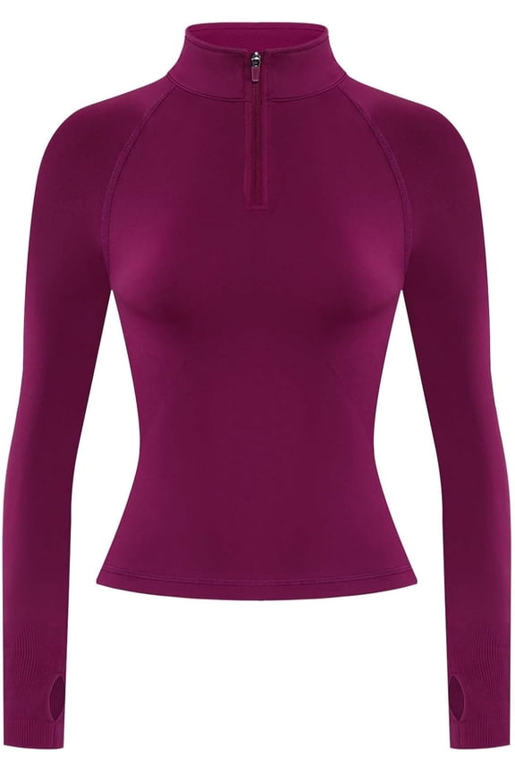 Influence Workout Jacket for Women, Half Zip Cropped Slim Fit Long Sleeve Yoga Jackets Athletic Top with Thumb Holes