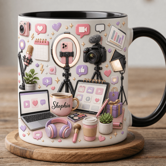 Influencer Mug 2D Printed 3D Effect Creator Mug for Social Media Tools & Personalized Influencer Gift