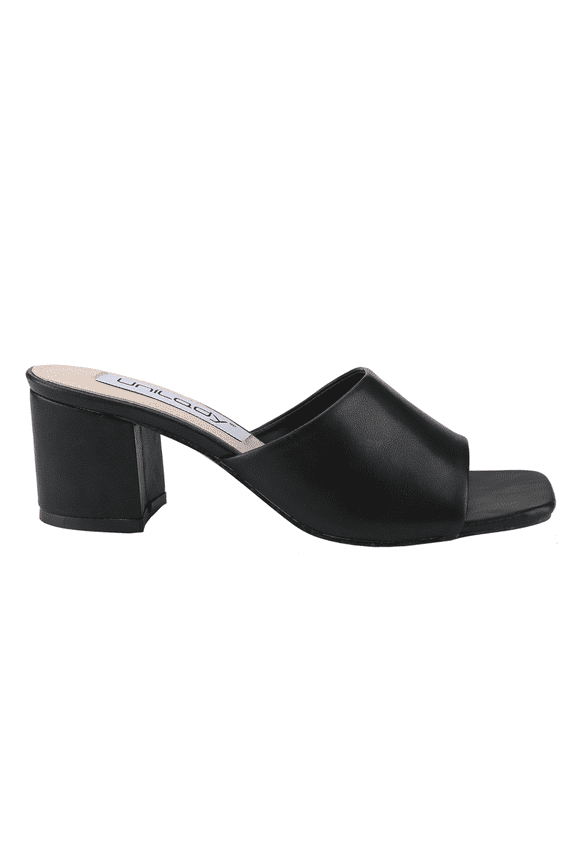 Info-1 Women Open Toe Slip On Block Chunky Low Heels Mules Pumps Slides Black USA Size 6.5