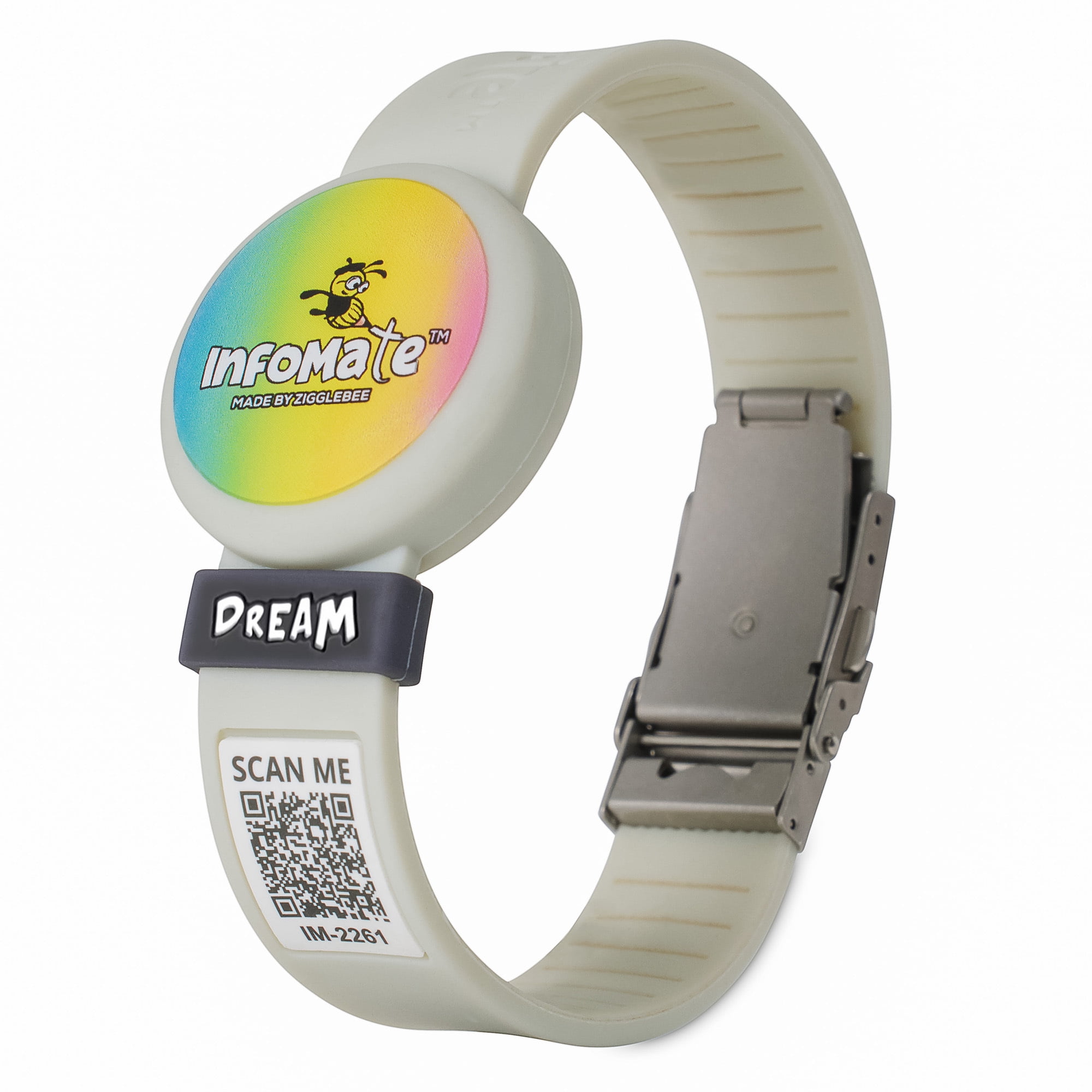 InfoMate by Zigglebee QR Code Medical Bracelet and AirTag Holder Wristband, Cloud Grey, Butterfly Clasp