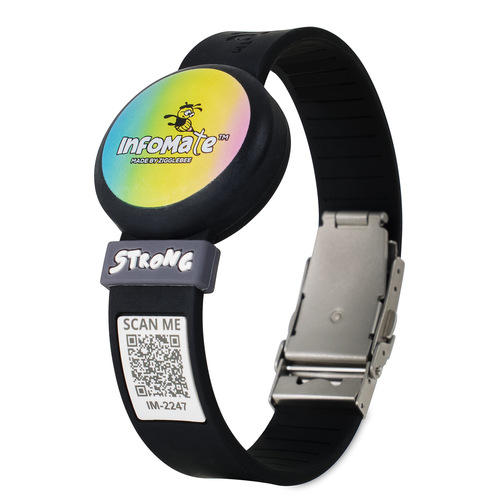 InfoMate by Zigglebee QR Code Medical Bracelet and AirTag Holder Wristband, Midnight Black, Butterfly Clasp