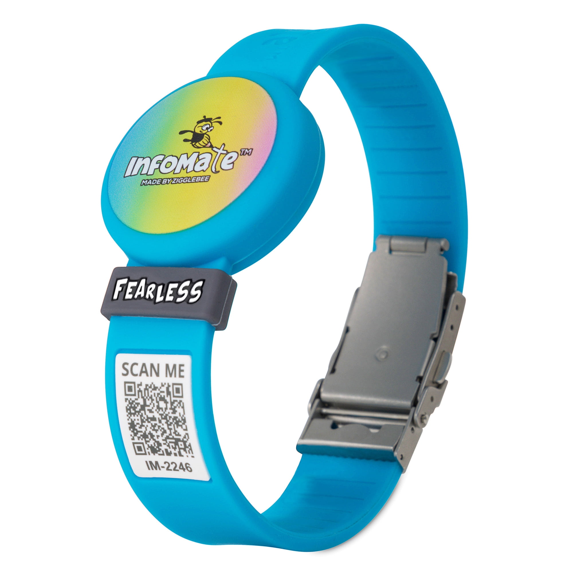 InfoMate by Zigglebee QR Code Medical Bracelet and AirTag Holder Wristband, Ocean Blue, Butterfly Clasp