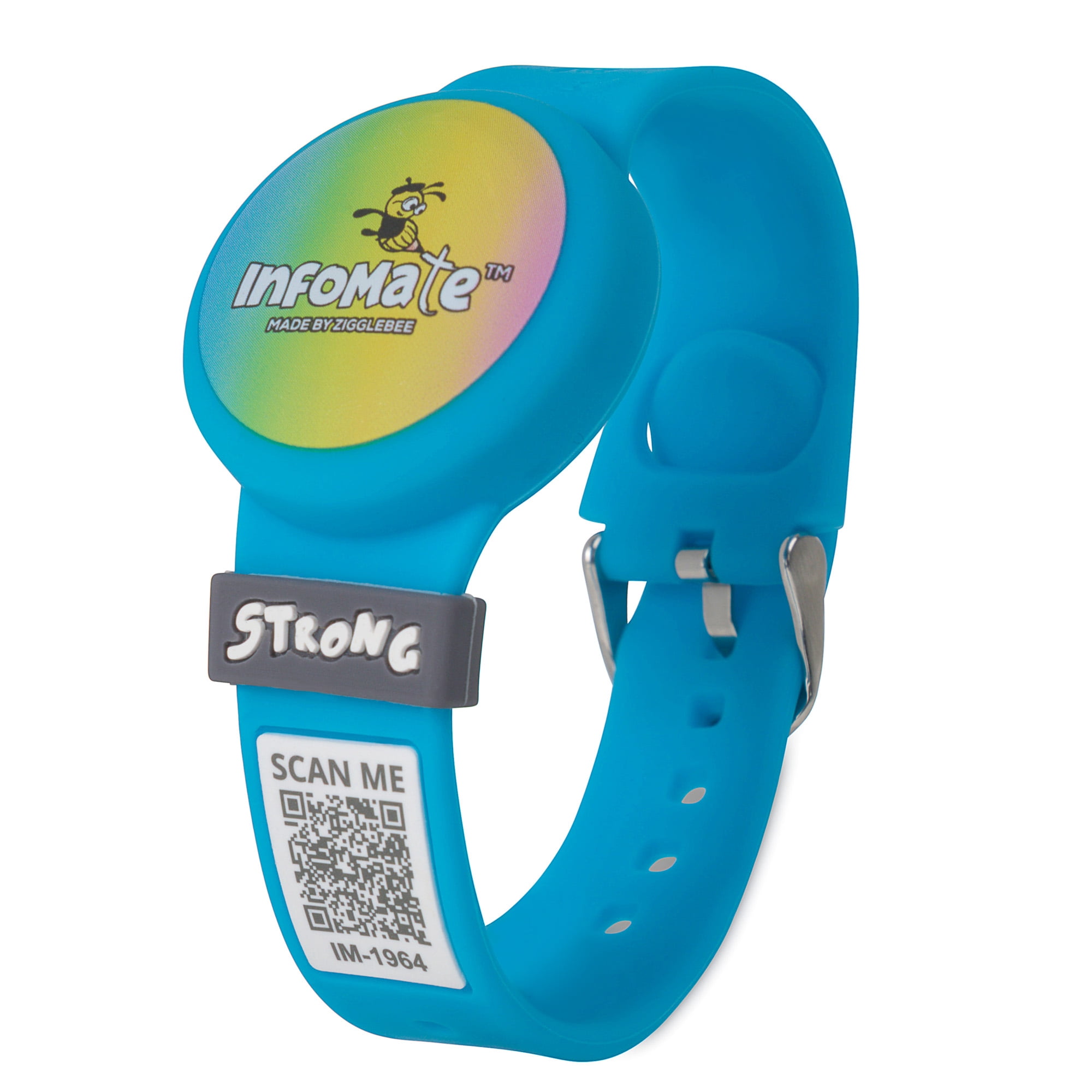 InfoMate by Zigglebee QR Code Medical Bracelet and AirTag Holder Wristband, Ocean Blue, Pin Buckle