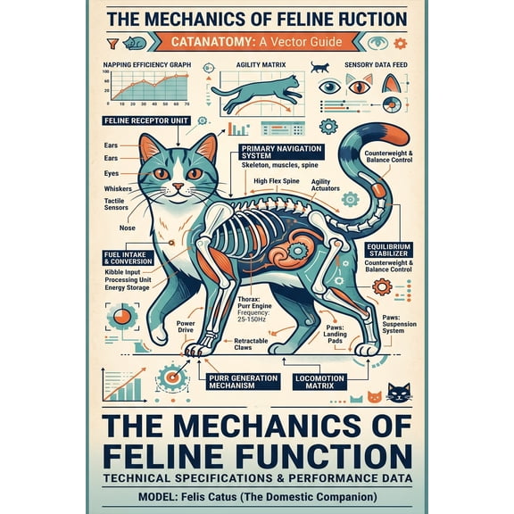 Infographic Cat Anatomy Fun Poster - Mechanics of Feline Function | Educational Wall Art 【Rolled Canvas】