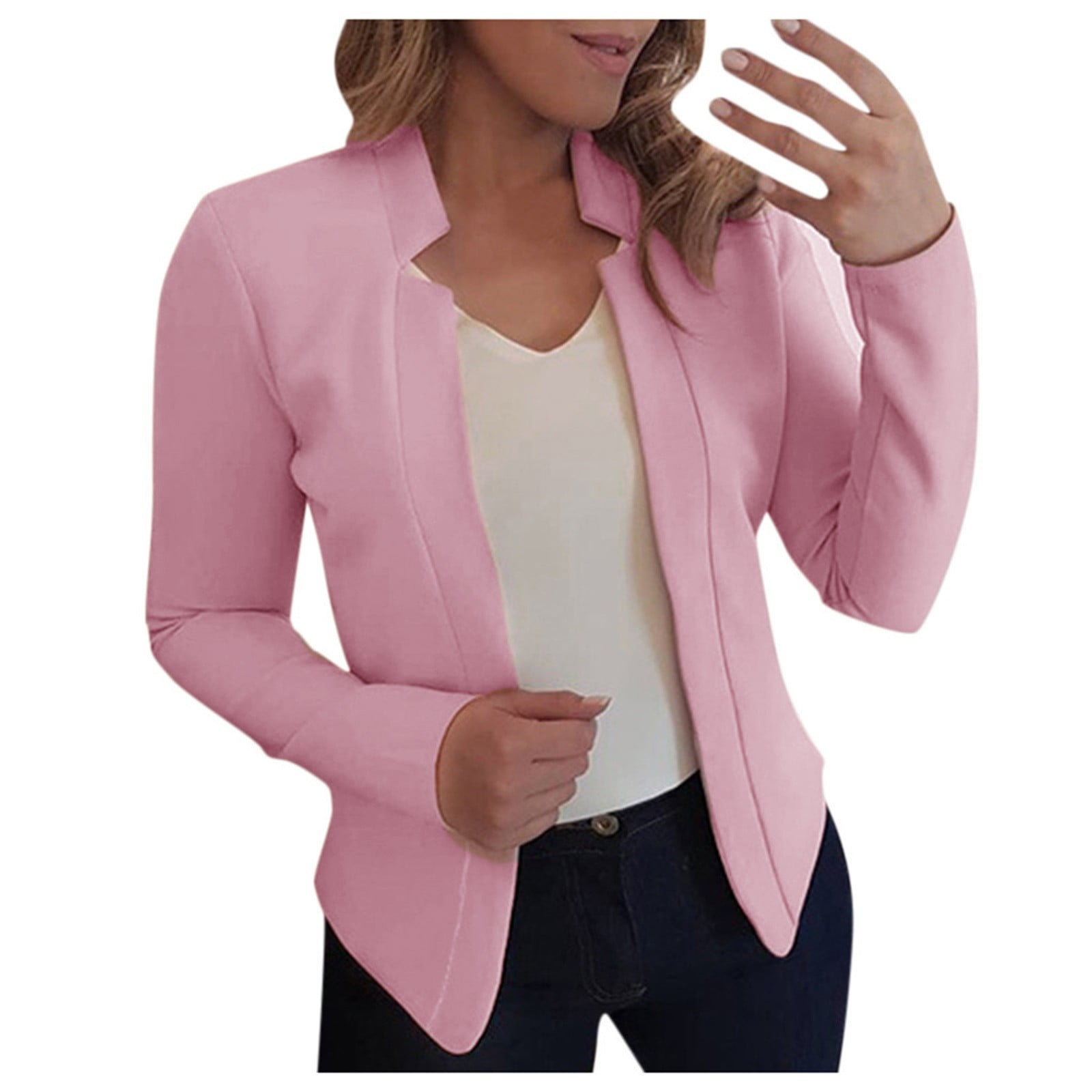 Informal Outwear Lightweight Jacket Long Sleeve Womens Blazers for Work Professional Open Front Solid Simple Blazer Pink Large Walmart