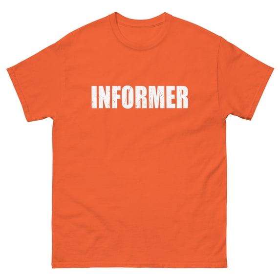 Informer T Shirt Halloween Costume Funny Cute Distressed White Print classic tee (Orange, S)