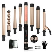 Infrared 8 in 1 Curling Iron Set with 8 Ceramic Barrels Interchangeable, Hair Curler Wand for Long Hair, Professional Curling Wand Set with LED Temperature Control,Glove and 2 Hair Clips