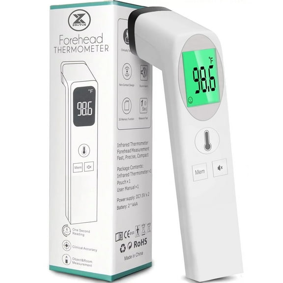 Infrared Digital Forehead Thermometer, 1s Reading, 3 Colors Backlight, 35 Memories Recall, All Ages