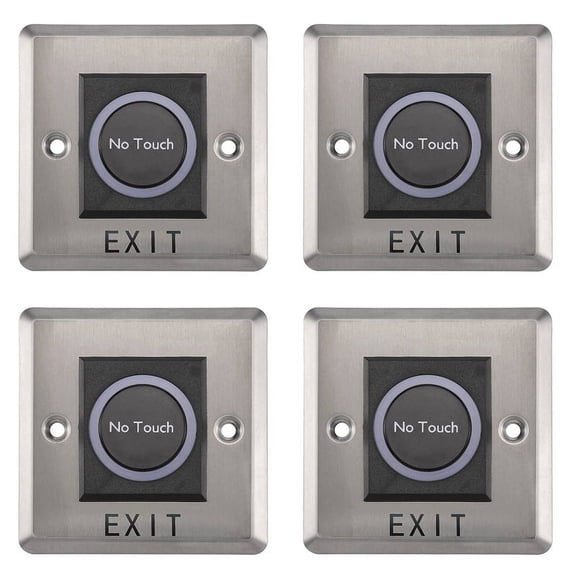 Infrared Door Exit Button 4-Pack, Contactless Switch with LED Indicator, Stainless Steel 86x86x39mm