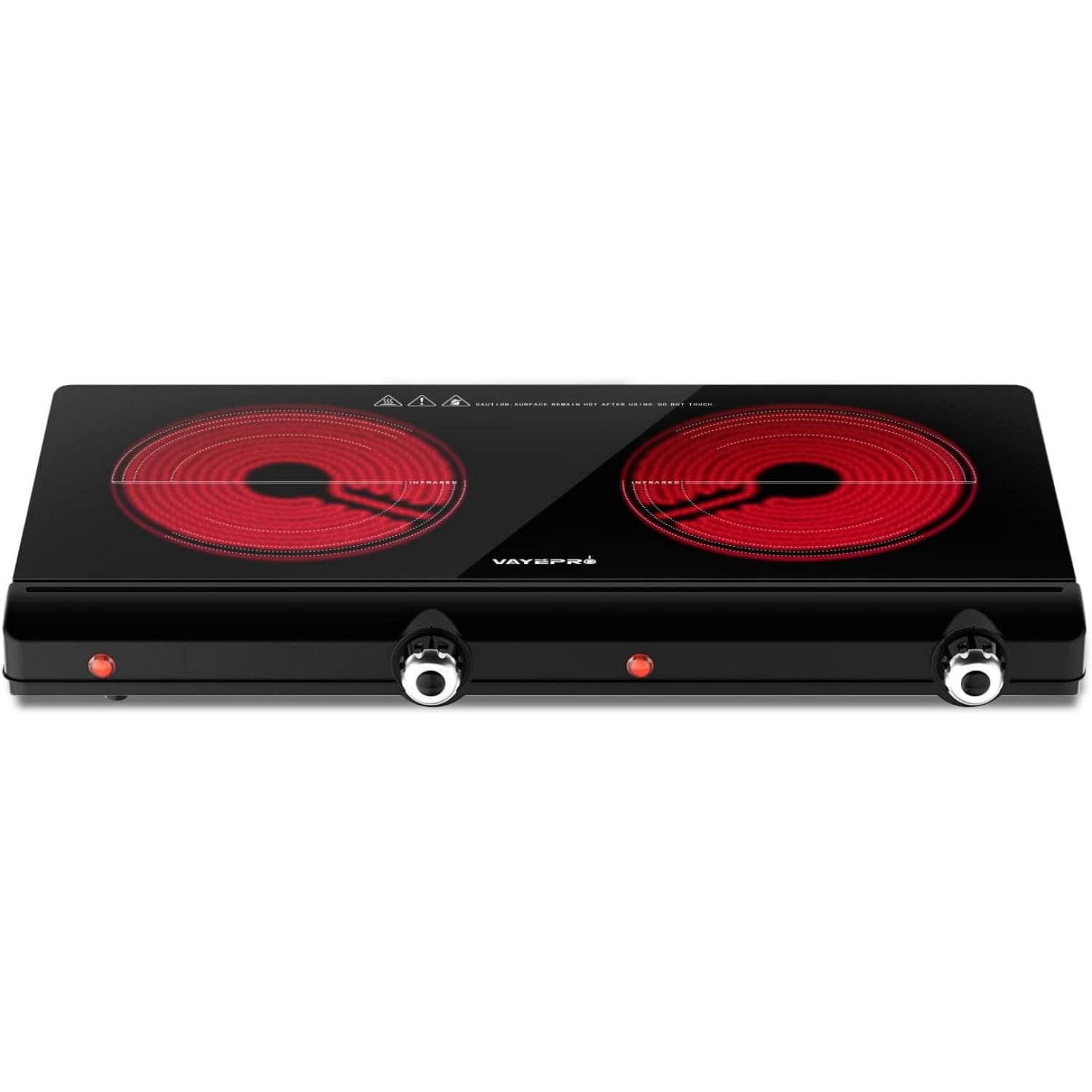 Infrared Double Burner Electric Cooktop - 1800W Portable Stove, Heat-up In Seconds, Countertop Cooktop for Dorm, Compatible with All Cookware