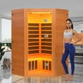 thumbnail image 1 of Infrared Home Sauna Room for 2-3 People, Canadian Hemlock Corner Sauna Room with Bluetooth Speaker, Colored LED Light, Control Panel, Pre-Warm Up, 47"x47"x75" inch, 1 of 7