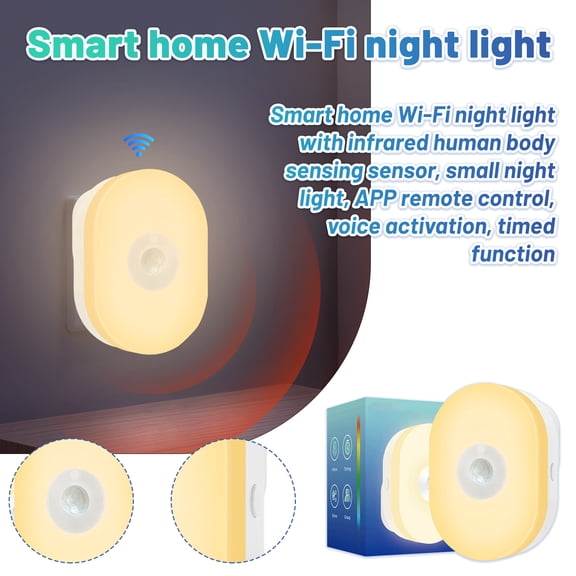 Infrared Human Body Sensor Wifi Night Light, APP Remote Control Voice Timer, Smart Home Night Lamp for Bedroom Hallway