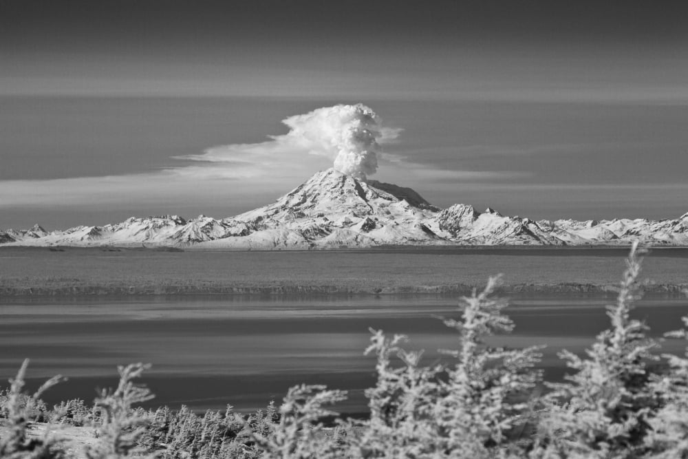 Infrared Image Of Mt Redoubt Volcano With A Large Plume Of Steam And Ash Venting Alaska Canvas Art - John Delapp Design Pics (17 x 11)