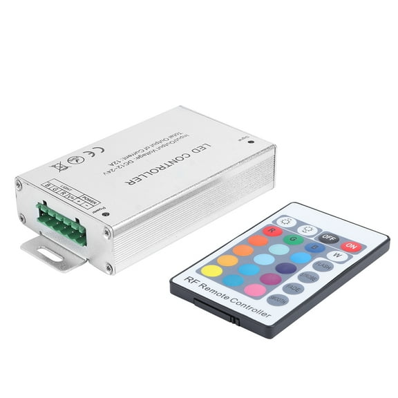 Infrared LED Strip Light Controller with 24-Button RF Remote, Compatible with 12V-24V Dimmable Lights