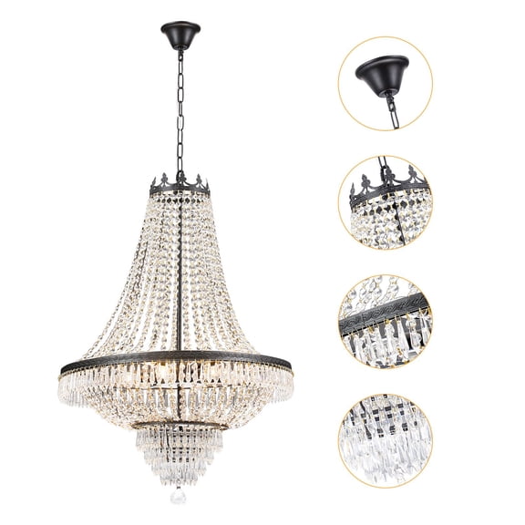Luxury Crystal Chandelier H 30" x D 24" Modern Crystal Chandelier Light Pendant French Empire Foyer Fixture for Dining Room (Black Classic Style, H 30" x D 24")