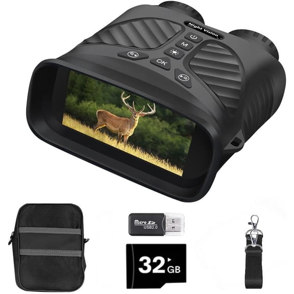 Infrared Night Vision Binoculars - 2.5K Resolution Digital Goggles with 8X Zoom 3 Inch Screen and 32GB Memory Card - Black