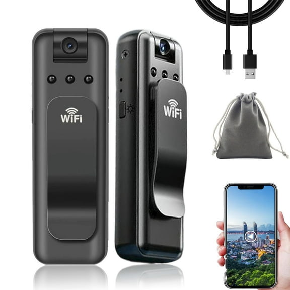 Infrared Night Vision Portable Recorder, 1080p Wearable Mini Body Camera Video Recorder with 180 Rotatable Lens and WiFi for Cycling, Travel, Home Security, Outdoor Activities (No Card)