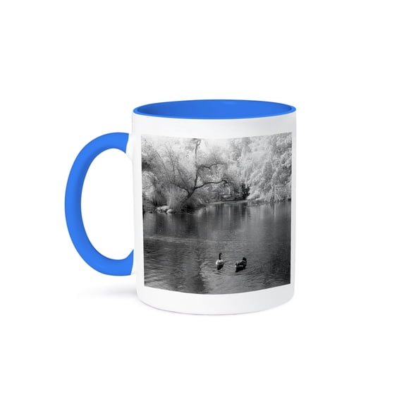 3drose, Infrared Photography of Canadian Geese on a Lake, 11oz Two-tone Blue Mug