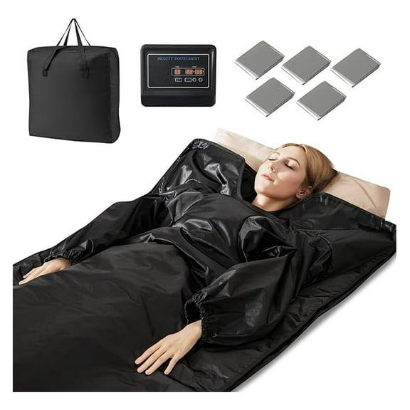 Infrared Sauna Blanket, Portable Full-Body Personal Sauna for Home Use w/Arm Sleeves, Wraps, Carry Bag, 90-180F Temp Range, 30-90Min Timer, Relaxation & Detoxification, Muscle Tension Relief