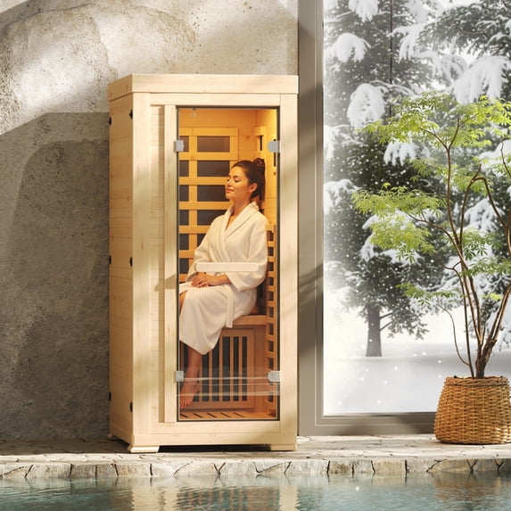 Music Colour In LAZZO 5.2ft 1-Person Infrared Sauna, Canadian Hemlock Indoor Dry Sauna ...