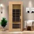 thumbnail image 1 of Infrared Sauna for Home Single Person Hemlock Far Infrared Roof Embedded Indoor Sauna for Home with Bluetooth & LED, Natural, 1 of 7