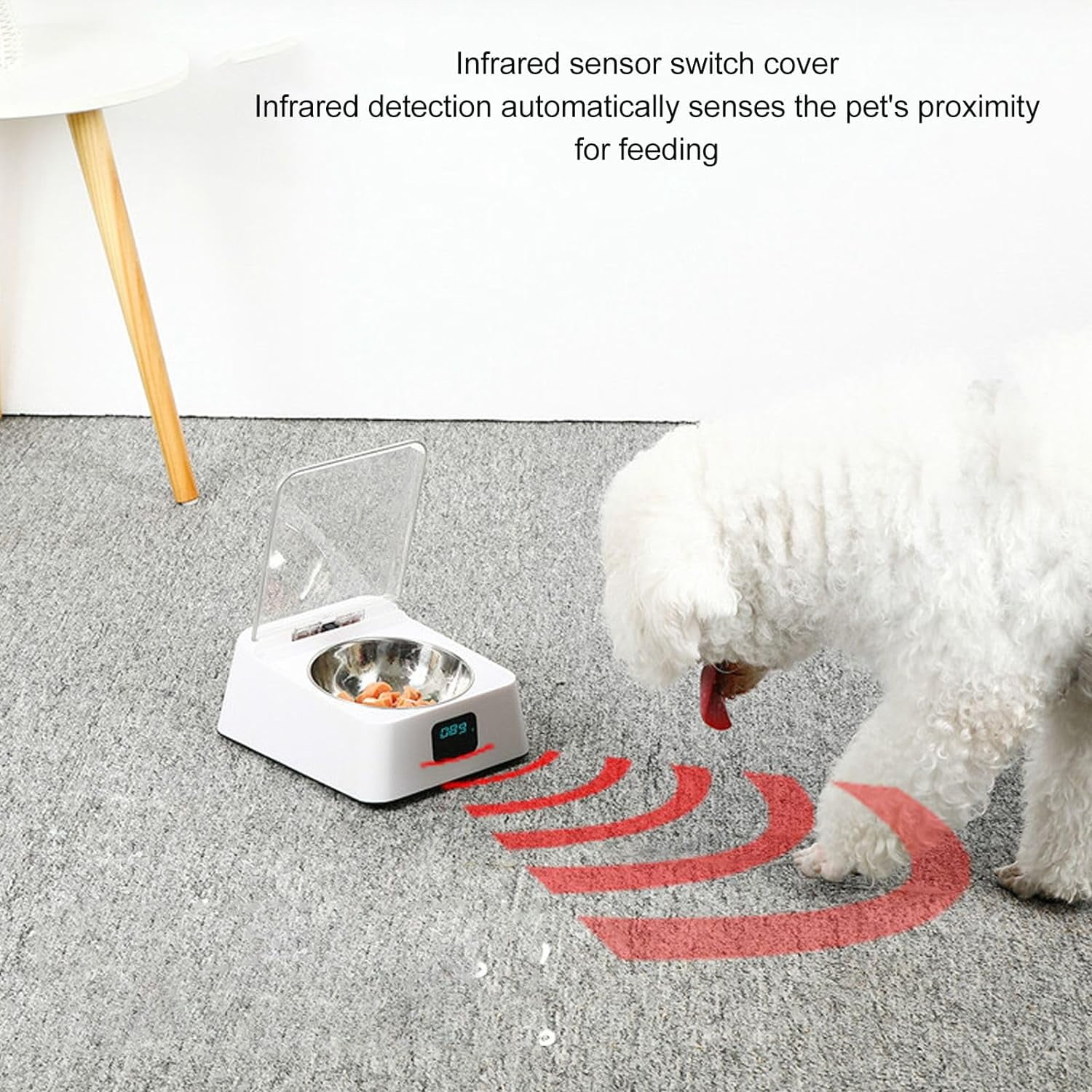Infrared Sensor Automatic Cat Feeder with Removable Stainless Steel Bowl and Rechargeable Battery for Dogs and Cats