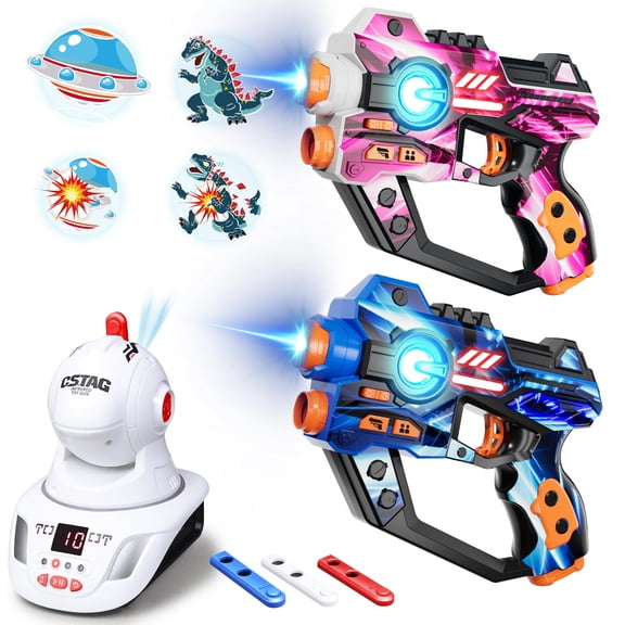 Infrared Tag, 2 Pack Infrared Toy Blaster with Projector & Digital LED Score Display, Shooting Battle Game, Indoor Outdoor Family Toy, Birthday Gift for Kids Boys Girls, Ages 6+(pink & blue)