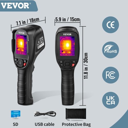 Infrared Thermal Camera, 320 x 240 Pixels Super Resolution, 25Hz Frame Rate, -4°F to 752°F, Includes 32GB SD Card & Rechargeable Battery