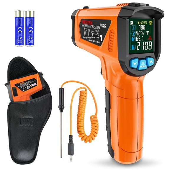 Infrared Thermometer Gun -58F to 1472F, Digital Temperature Gun/K-Type Probe -14F~932F, Humidity Sensor, IR Laser Temp Gun with Color LCD for Cooking Pizza Oven BBQ HVAC Home-Industrial (Orange)