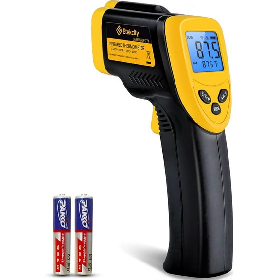 Infrared Thermometer Laser Temperature Gun 774, Meat Food Candy Oven for Griddle Accessories, Heat Cooking Refrigerator Tools, Adjustable Emissivity & Max Measure, Yellow