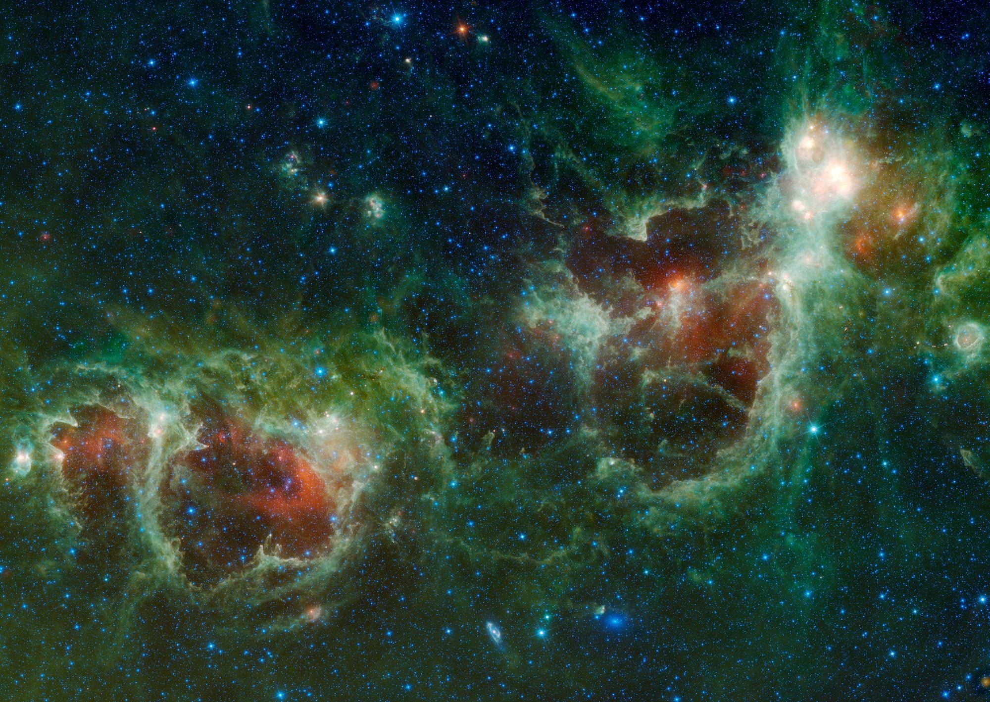 Infrared mosaic of the Heart and Soul nebulae in the constellation Cassiopeia Canvas Art - Stocktrek Images (34 x 24)