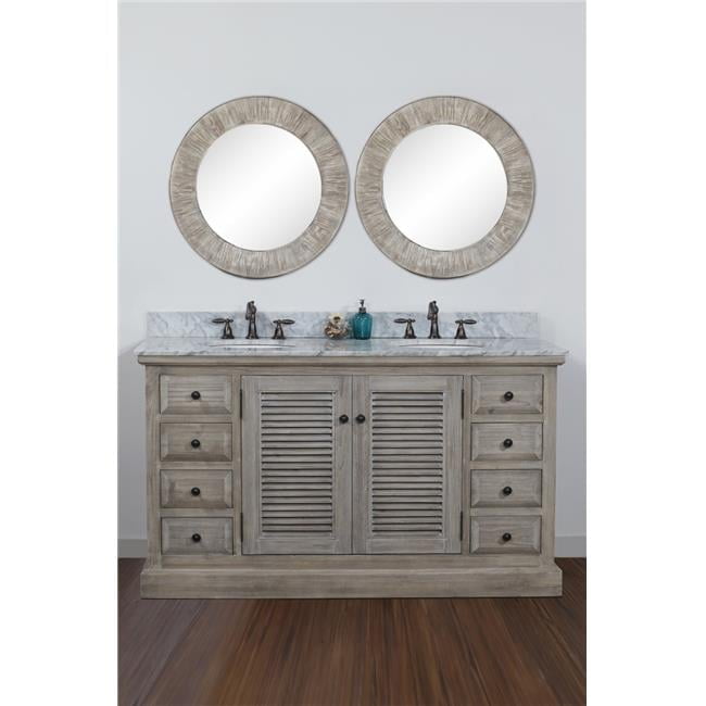 InFurniture WK1960-CW TOP 60 in. Solid Recycled Fir Double Sink Vanity With Carrara White Marble Top-No Faucet