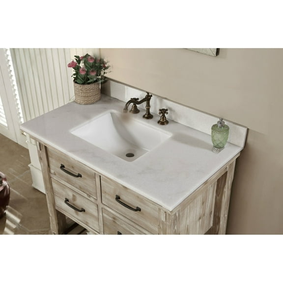 Infurniture Rustic Style Quartz White Marble Top 36-inch Bathroom Vanity