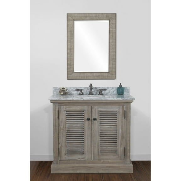 Infurniture Rustic-style Driftwood 36-inch Single Sink Bathroom Vanity with Carrera White Marble Top