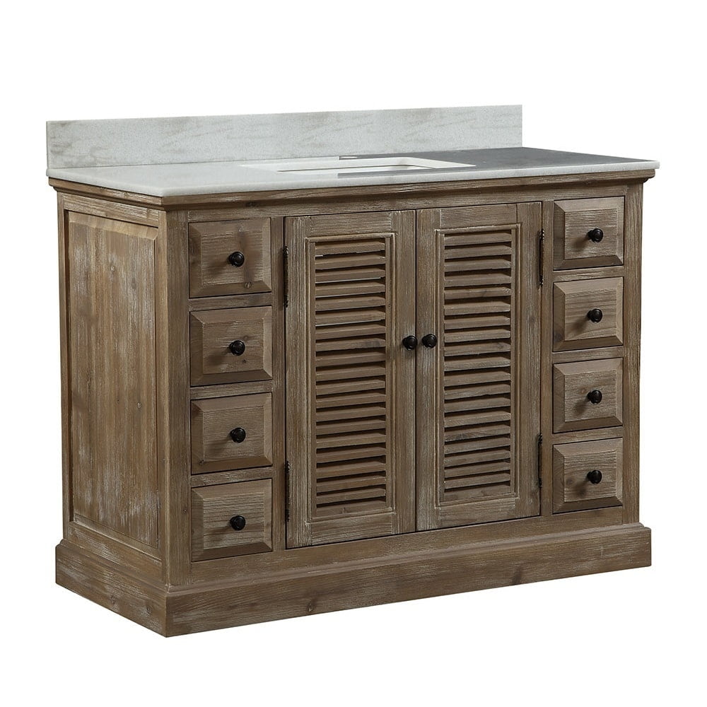 Rustic Driftwood Fir Wood Bathroom Vanity with White Quartz Top