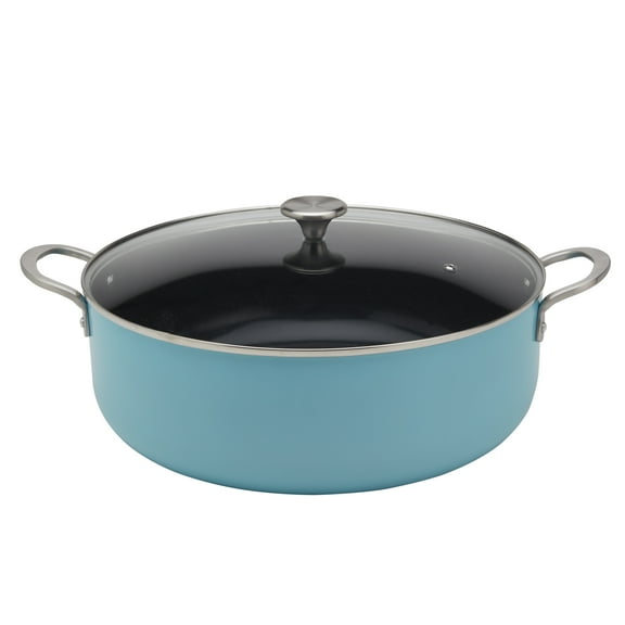 Infuse 10.5Qt Nonstick Aluminum Covered Caldero Jumbo Cooker Saute Pan with Glass Lid, Aqua