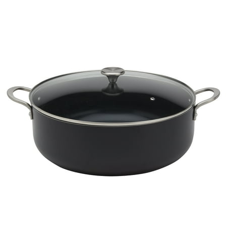 Infuse 10.5Qt Nonstick Aluminum Covered Caldero Jumbo Cooker Saute Pan with Glass Lid, Black
