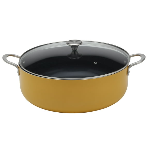 Infuse 10.5Qt Nonstick Aluminum Covered Caldero Jumbo Cooker Saute Pan with Glass Lid, Yellow