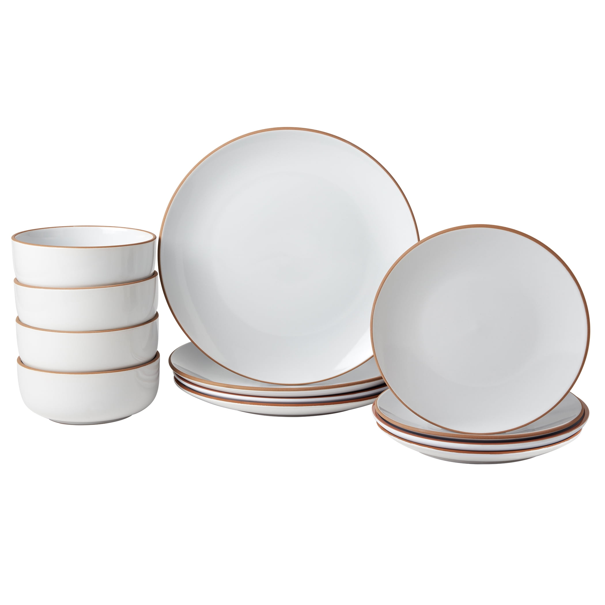 Infuse 12-Piece White Ceramic Dinnerware Set with Terracotta Rim