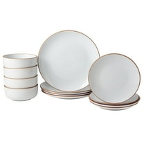 Infuse 12 Piece White Stoneware Dinnerware Set of Plates Bowls Dishes - Service for 4